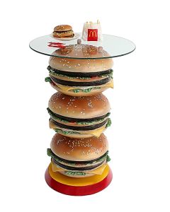 3 Burger Tisch mit Glasplatteplatte vergrößert