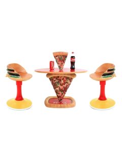 Pizzatisch 1 Pizzastück mit Burgerstühlen vergrößert