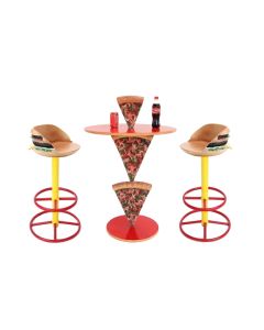 Pizzatisch 2 Pizzastücke mit Burger Barhockern vergrößert