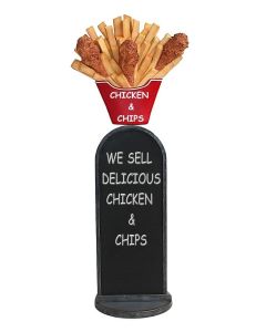 Hühnchen und Pommes Angebotstafel vergrößert