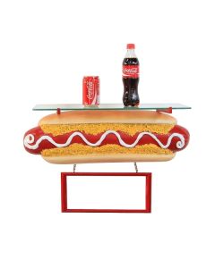 Hotdog Regal mit Angebotsschild lebensgroß