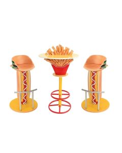 Pommestisch auf Ständer und Hot Dog Burger Sitzen vergrößert