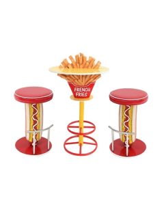 Pommestisch auf Ständer und Hot Dog Hocker vergrößert