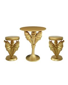 Goldener Eiscremetisch mit Hockern groß vergrößert