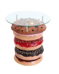 Donuttisch mit Keks und Glasplatte vergrößert