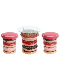 Donuttisch mit Keks und Glasplatte und Donuthocker vergrößert