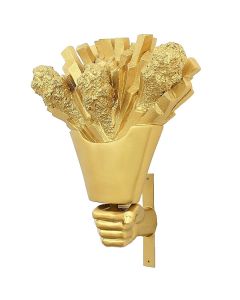 Hühnchen und Pommes mit Hand gold für Wand vergrößert