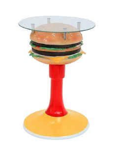 Burgertisch auf Ständer mit Glasplatte vergrößert