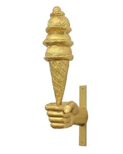 Eis 3 Kugeln mit Kirsche in Hand Gold Wanddeko vergrößert