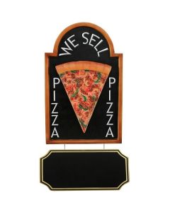 Pizzastück auf Angebotstafel mit Angebotsschild vergrößert
