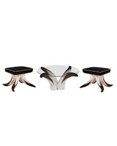 Stierhorntisch mit Glasplatte und Stierhornhocker lebensgroß