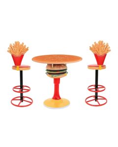 Burgertisch auf Ständer und Pommes Barhocker vergrößert