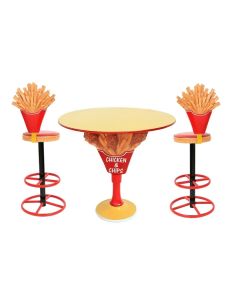 Hühnchen und Pommes Tisch mit Pommes Barhockern vergrößert