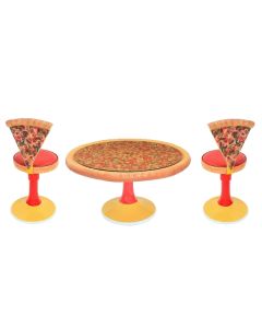 Pizzatisch auf Ständer mit Glasplatte und Pizzastühle vergrößert