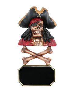 Piratenskelett mit Knochen und Angebotsschild lebensgroß