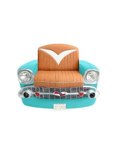 Sitz Chevy Front Hellblau mit braunem Polster lebensgroß