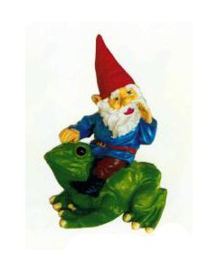 Gartenzwerg reitet Frosch verkleinert