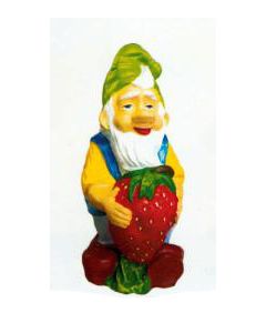 freundlicher Gartenzwerg mit Erdbeere verkleinert