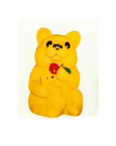 Teddybär mit Apfel und Kind im Arm lebensgroß