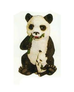 Pandabär mit Kind frisst Bambus verkleinert