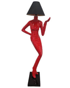 große moderne Stehlampe als Frauenfigur rot / Lady Lampe vergrößert