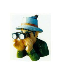 Nachbar als Spanner mit Hut und Fernglas verkleinert
