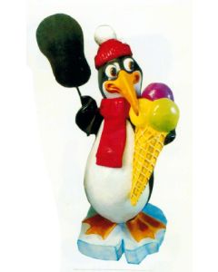 großer Pinguin mit Eistüte und Angebotstafel vergrößert