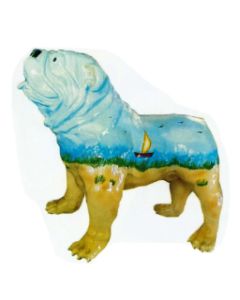 Englische Bulldogge bemalt mit Meereslandschaft lebensgroß