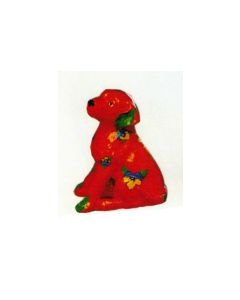 roter Hund mit Blumenmuster lebensgroß