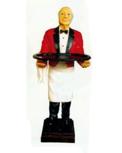 großer französischer Kellner mit Tablett lebensgroß