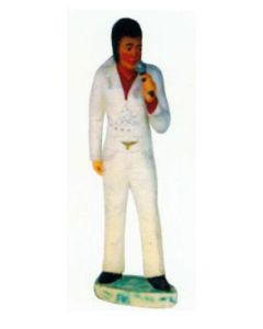 Elvis in weiß singend am Mikrofon klein verkleinert