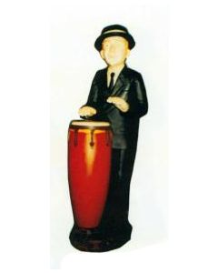 schlanker Musiker mit Bongo Trommel verkleinert