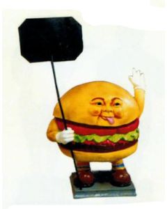 kleiner Hamburger mit Werbetafel vergrößert