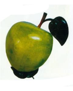 grüner Apfel mit Stamm und Blatt mittel vergrößert