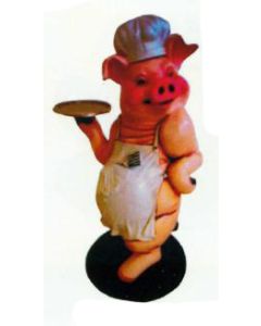 Sau als Kellnerin mit Tablett lebensgroß