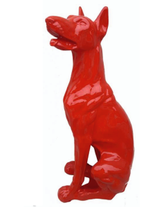 Hund Dobermann sitzend rot  lebensgroß