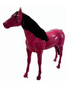 Pferd pink mit Echthaar schwarz lebensgroß
