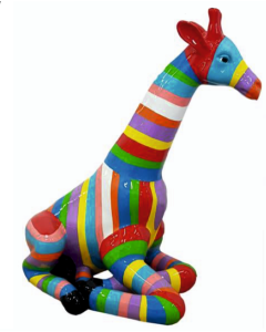 Giraffe sitzend bunt gestreift verkleinert