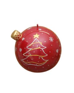 Rot glänzende Weihnachtskugel mit Wintermotiv vergrößert