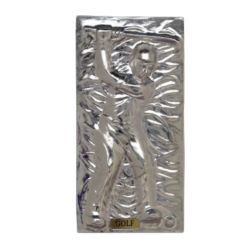 Golfer als chromfarbende Wandtafel verkleinert