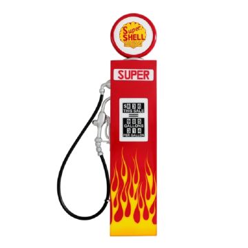 Retro Zapfsäule Rot mit Flammen als Wanddeko verkleinert