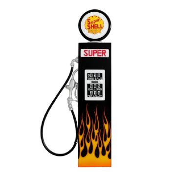 Retro Zapfsäule Schwarz mit Flammen als Wanddeko verkleinert