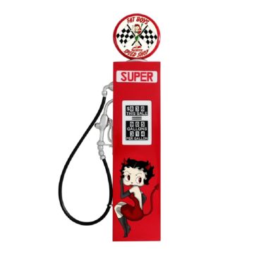 Oldschool Zapfsäule Rot mit Betty Boop als Wanddeko verkleinert