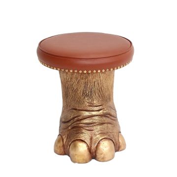 Elefantenbein gold Hocker mit braunem Polster lebensgroß