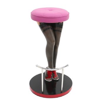 Sexy Frauenbeine Barhocker mit pinken Polster lebensgroß