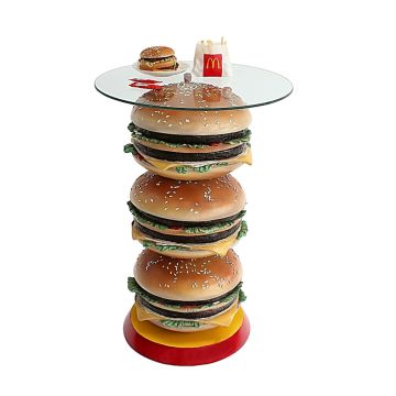3 Burger Tisch mit Glasplatteplatte vergrößert