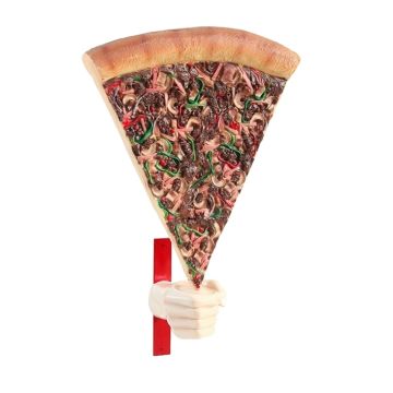 Pizzastück mit Hand für Wand vergrößert